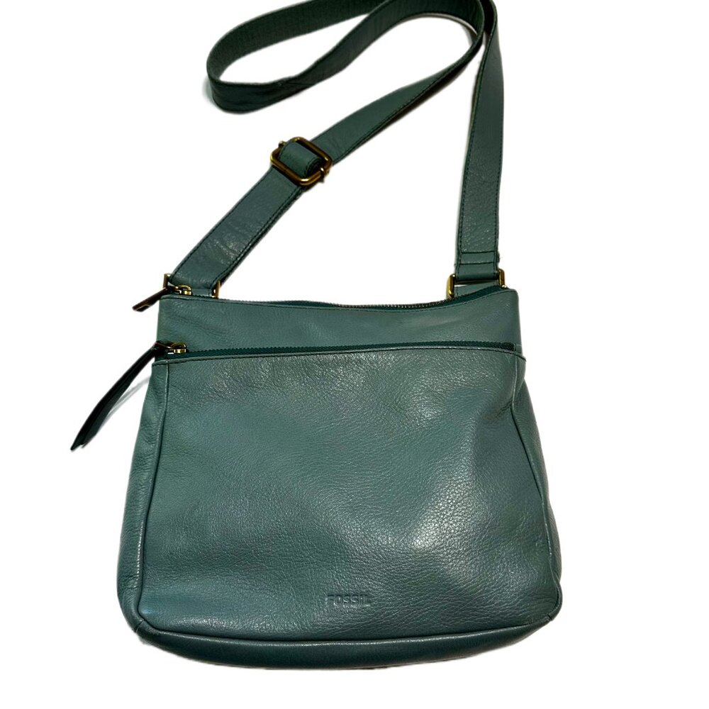 Fossil Explorer Leather Crossbody Bag Teal Blue 11x9x2.5" – Excellent Pre-Owned - Picture 8 of 16
